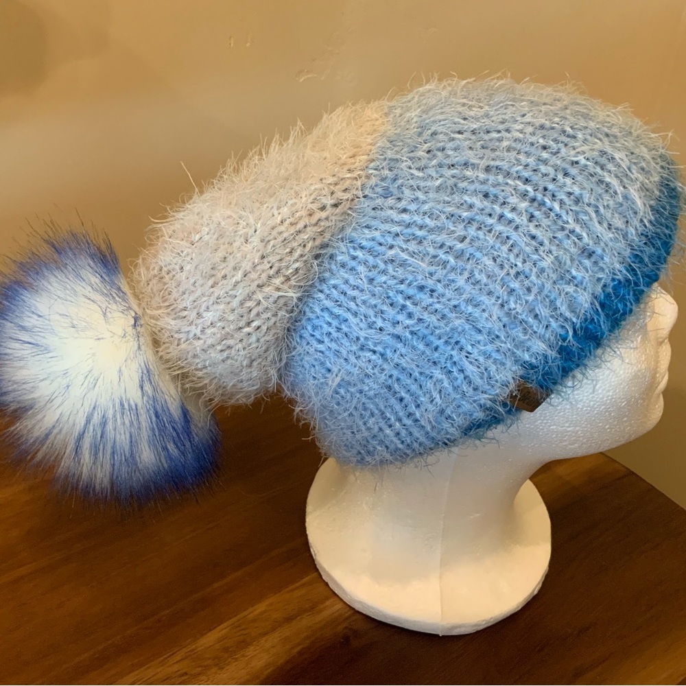 Slouchy Knitted Winter Reversible Hat Faux Fur Snap Pom option on both sides